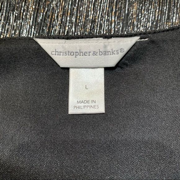 Christopher & Banks Silver Metallic Layers Long Sleeve V-Neck Top Size Large - Picture 9 of 9